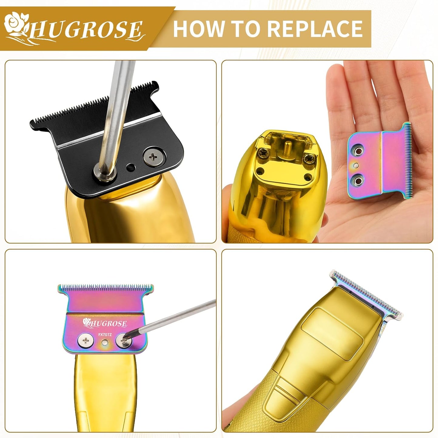 Trimmer Blade Replacement FX707Z - Ultra Precise Stainless Steel Long-lasting Trimmer Blades with Seamless Design, Self-Cleaning Grooves, and Storage Case, Compatible with FX707/FX787/FX726 Trimmers