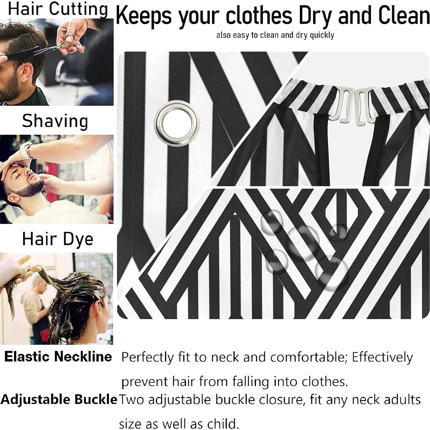 visesunny Barber Cape Black Stripe Polyester Hair Cutting Salon Cape Apron Anti-Static Haircut Water-Resistant Shaving Cloth Beard Shaving Bib Hairdressing Cape