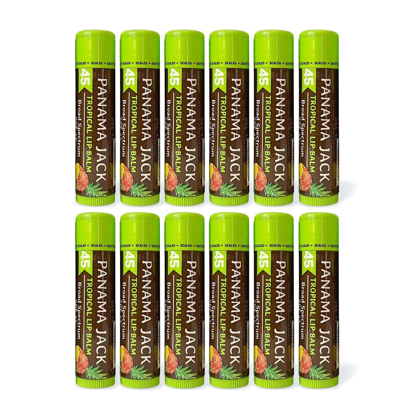 Panama Jack Sunscreen Lip Balm - SPF 45, Broad Spectrum UVA-UVB Sunscreen Protection, Prevents & Soothes Dry, Chapped Lips, Tropical, 12-pack