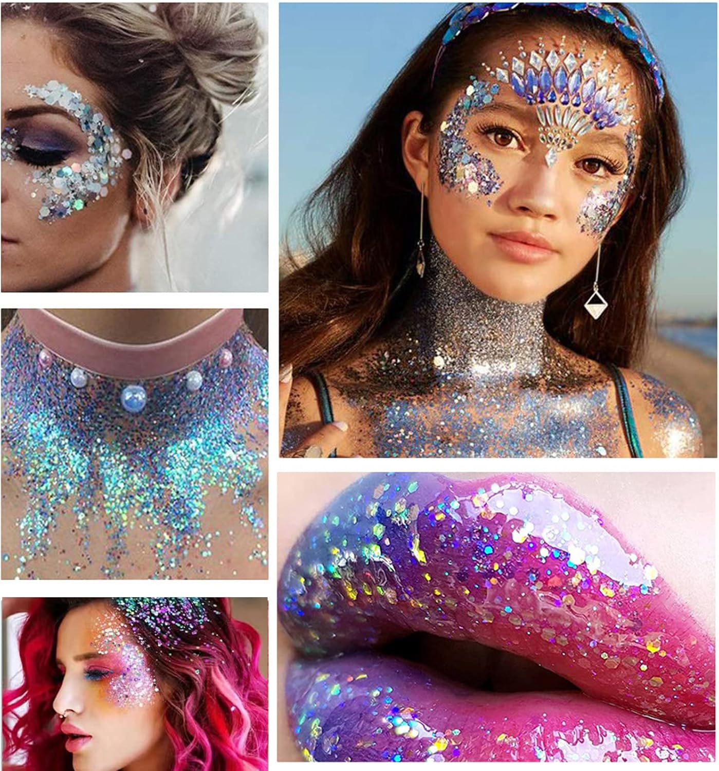 Black Face & Body Glitter Gel - Mermaid Sequins Lip, Eye, Nails, Hair & Festival Rave Accessories