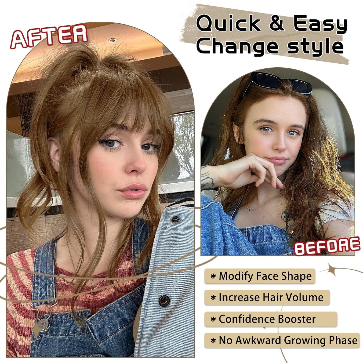 MORICA Bangs Hair Clip, 360° 3D Cover Clip in Bangs 100% Real Human Hair Toppers with Bangs，Hair pieces for Women Fake Bangs for Daily Wear (Light Brown, 5×7 3D Bangs)