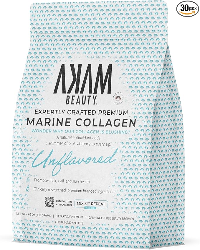 Marine Collagen Peptides Powder – 30-Count Pouch (Unflavored) – Wild-Caught, Hydrolyzed Type I – Hair, Skin, Nails & Joint Support – Ingestible Beauty® by Akam