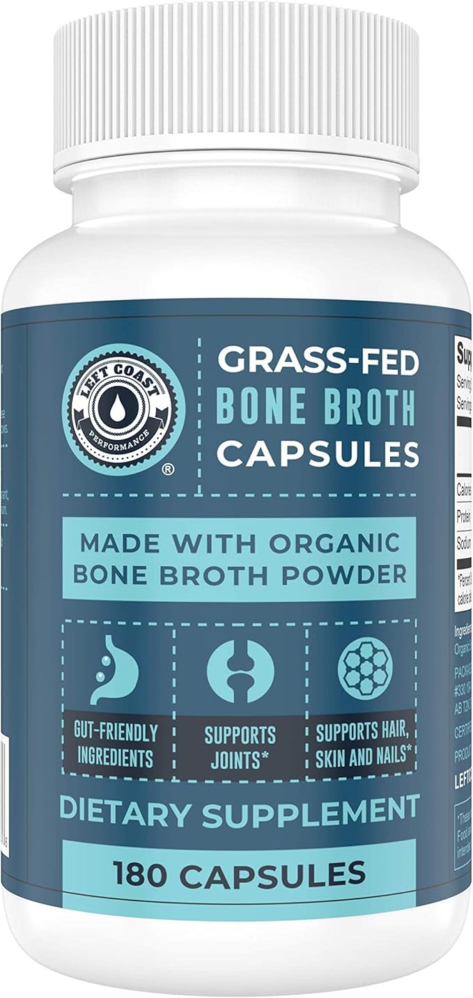 Left Coast Performance 120ct Multi Collagen Capsules with Biotin and 180ct Organic Bone Broth Capsules