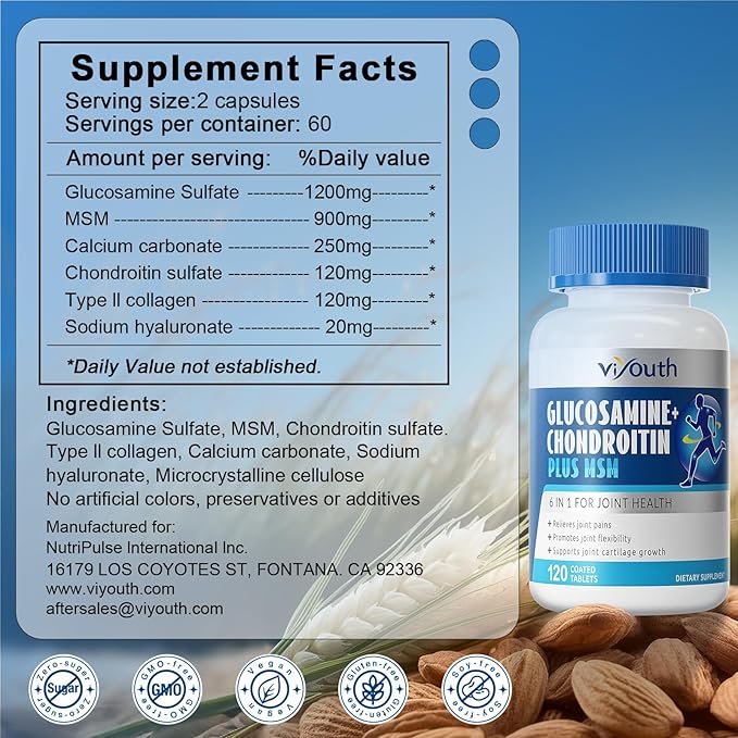 Glucosamine Chondroitin MSM, Glucosamine Sulfate Type 2 Collagen 120 Count