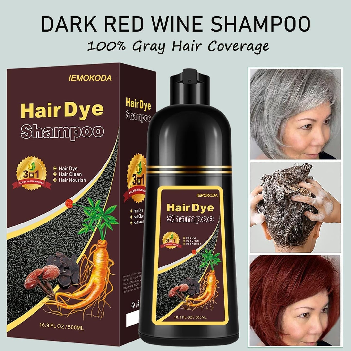 Fvquhvo Wine Red Hair Dye Shampoo 3 in 1 - 16.9 fl oz / 500 ml
