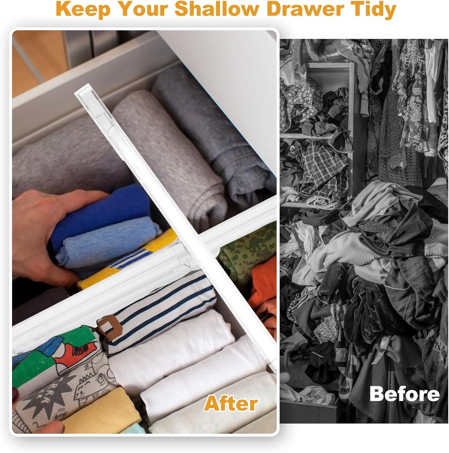 4 Pack Drawer Dividers for Clothes, 4" High 10"-17" Adjustable Drawer Dividers Expandable Dresser Drawer Organizers, Clear Drawer Separators for Clothes, Underwear, Baby Clothes, Cosmetic, Toiletries