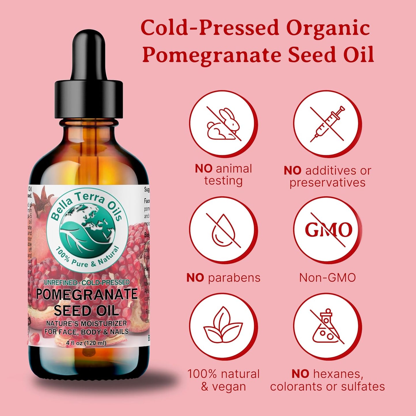Bella Terra Oils Pomegranate Seed Oil – 1 Gallon – 100% Pure & Natural, Cold-Pressed, Unrefined – Hydrating & Nourishing for Skin & Hair – Antioxidant-Rich Beauty Oil