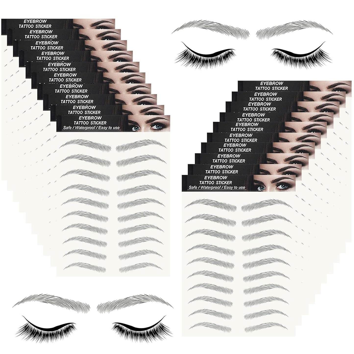 20 Sheets 200 Pairs Eyebrow Tattoo Stickers 4D Stickers Eyebrow Transfers Stickers Peel off Eyebrow Grooming Shaping Makeup Sticker for Women Girls Black