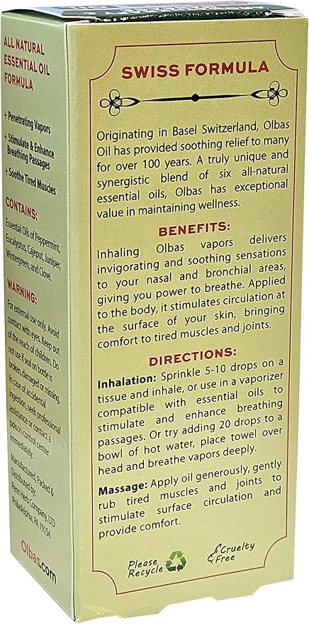 Olbas Oil Aromatherapy Inhalant and Aromatic Massage Oil, 1.65 Fl Oz
