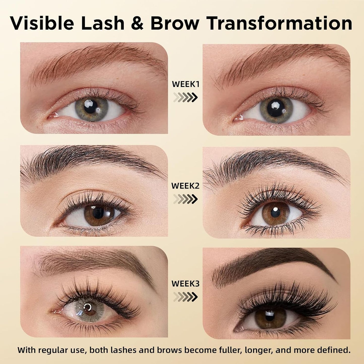 Eyelash & Eyebrow Growth Serum – 15 Plant Extracts for Longer, Denser & Fuller Lashes & Brows, Boosts Natural Hair Development,eyelash serum,Hypoallergenic Oil-Free,lash growth serum (PURE GOLD)