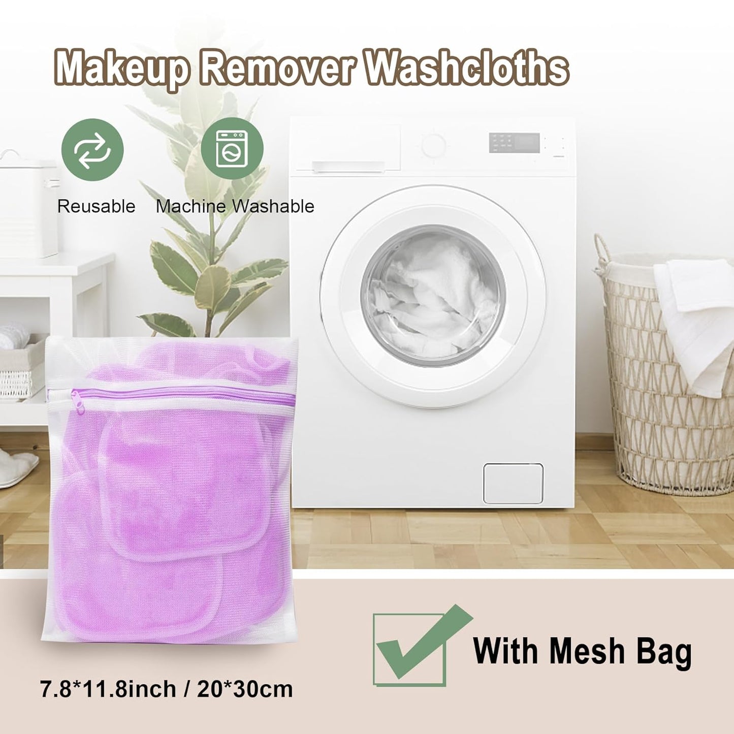 KODAMO Makeup Remover Cloth, Reusable Makeup Remover Pads Washable Travel Bag, Microfiber Makeup Removal Face Wash Cloths with Just Water, 12 Pack/Violet