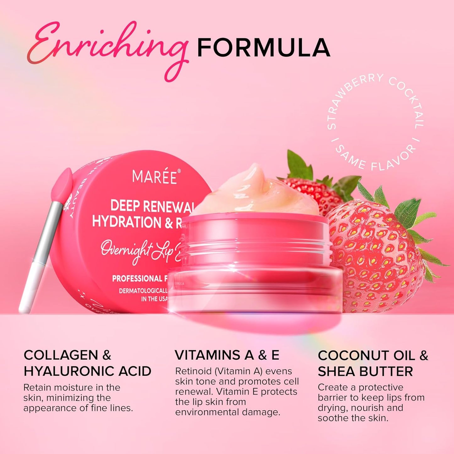 MAREE Lip Mask Overnight 2 Pack - Lip Moisturizer For Very Dry Lips - Hydrating Lip Butter Balm with Hyaluronic Acid & Collagen - Overnight Lip Treatment - Lip Sleeping Mask Repair