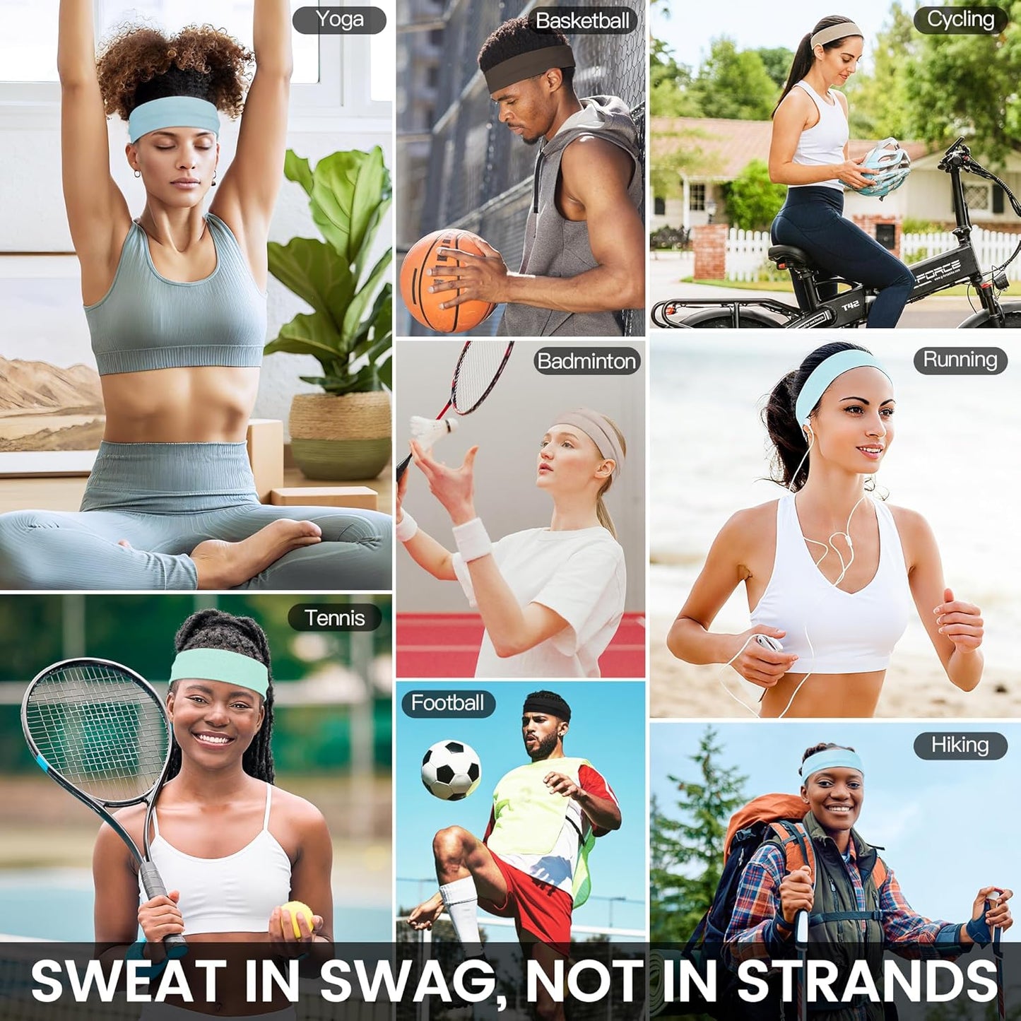 10 PCS Headbands for Women - Fashion Non Slip Cotton Headbands for Women and Men Perfect for Sports and Outdoor Activities in Summer,Including Running, Yoga, Cycling, Gym Workouts