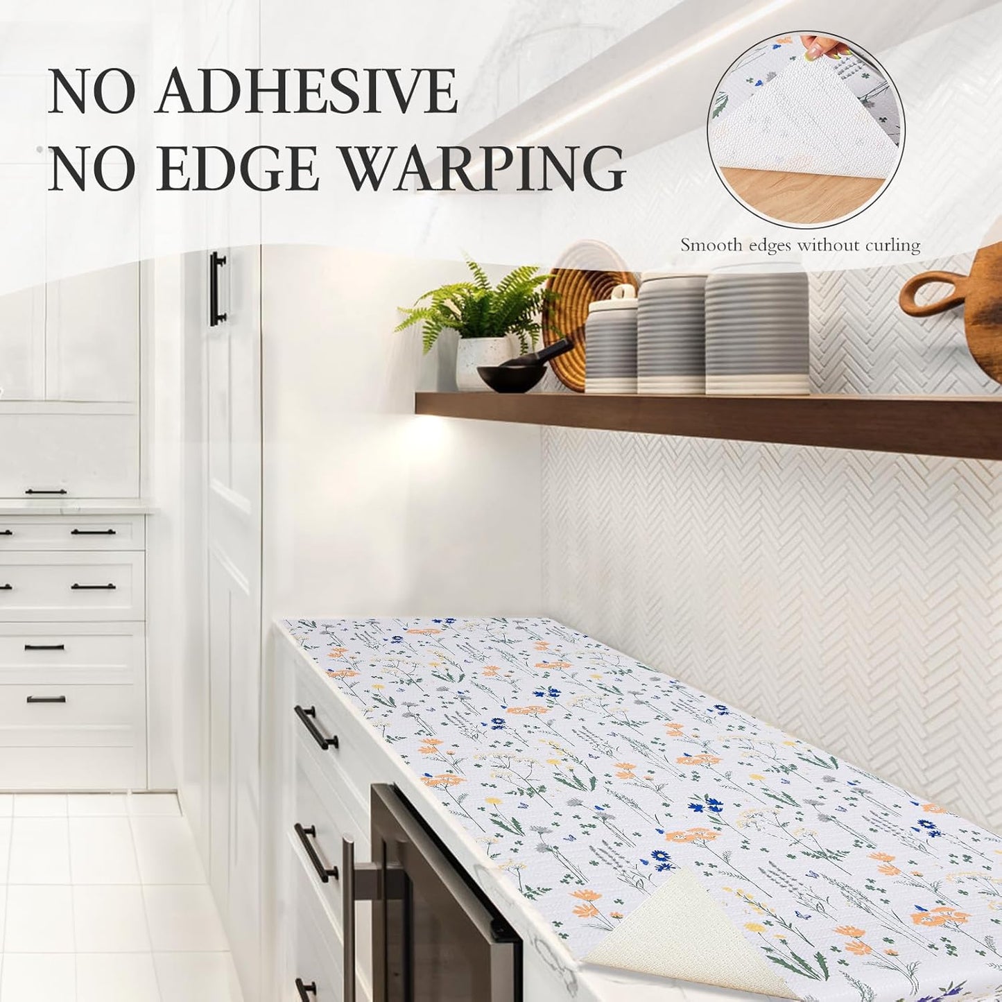 Beautysaid Shelf and Drawer Liner for Kitchen Cabinet, Non Adhesive Non Slip Shelf Paper Waterproof Washable Thickened for Dresser Pantry Shelve Bathroom Protector Liner(Floral,18 in x 10 FT)