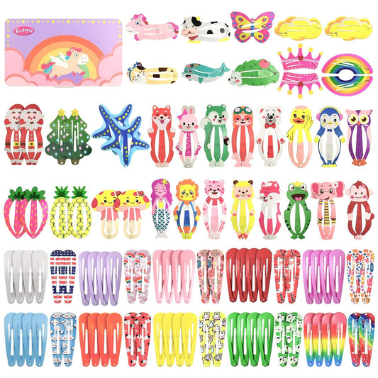 Hair Clips, Funtopia 100 Pcs Cute Snap Clips Barrettes for Women Teens Girls Kids, Colorful No Slips Metal Fruit Animal Hair Clips for Birthday Party Christmas Gift