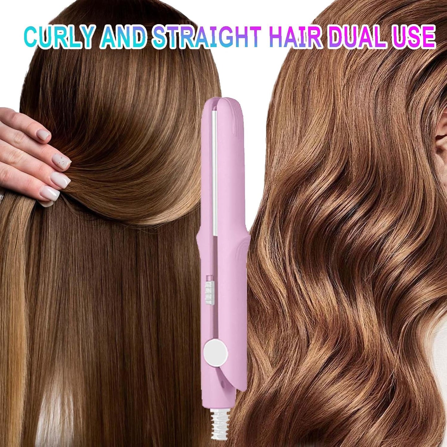 2025 New 2 in 1 Mini Dual Purpose Curling Iron, Mini Curling Wand Flat Iron Hair Straightener, Portable Travel Curl Wand for Women Short and Long Hair (Green)