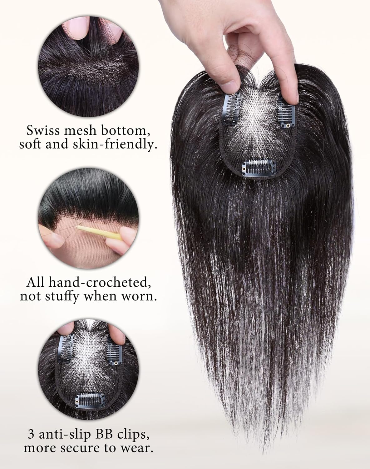 Hair Toppers for Women Real Human Hair, Bangs Hair Clip 360°3D Cover Clip on Bangs for Women Fake Bangs for Daily Wear (10 Inch Brown Black)