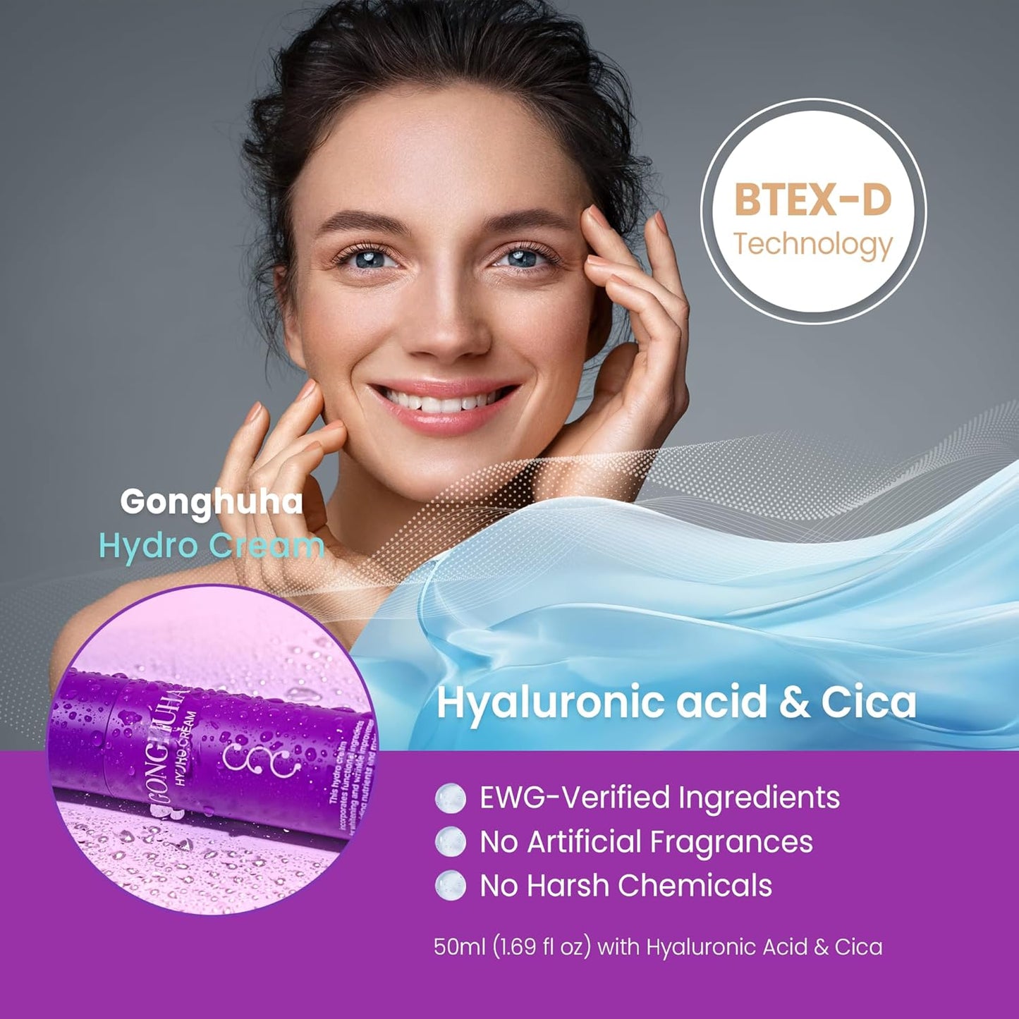 Hydro Cream – Lightweight Ultra-Hydrating Face Moisturizer for Glowing Skin | 50ml (1.69 fl oz) with Hyaluronic Acid & Cica | Korean Skin Care