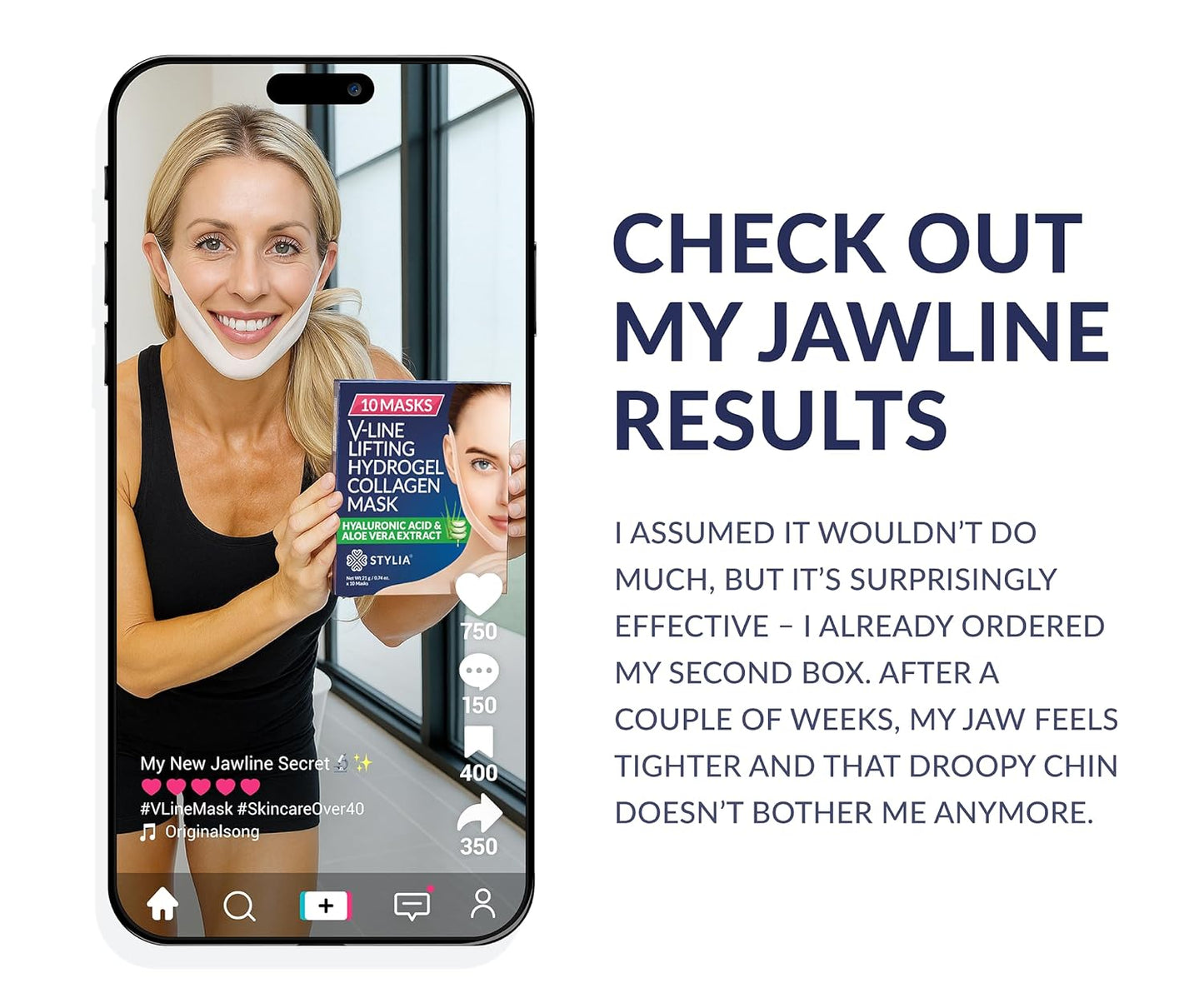 STYLIA V Line Lifting Collagen Face Mask - Lift, Firm & Contour Jawline - Double Chin Strap with Hyaluronic Acid & Aloe Vera - Hydrating Neck & Face Tightening Mask - Chin Strap for Sleeping (10PC)