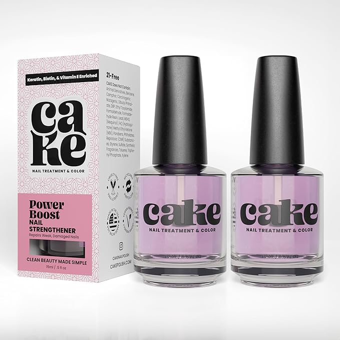 Strengthener, Nail Repair for Damaged Nails, Nail Hardener, Nail Strengthener & Growth, Professional Applicator Brush, Keratin, Vitamin E, & Biotin Enriched, CAKE Power Boost - 2 Pack (1 fl oz)
