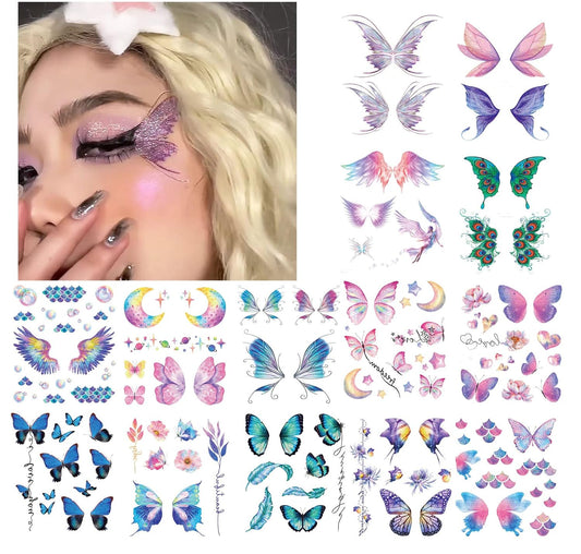 Glitter Butterfly Makeup Temporary Tattoo Stickers Colorful Butterflies Wings Fake Tattoos for Women Girls Festival Birthday Party Favors Face Eye Decoration Supplies (14 Packs)