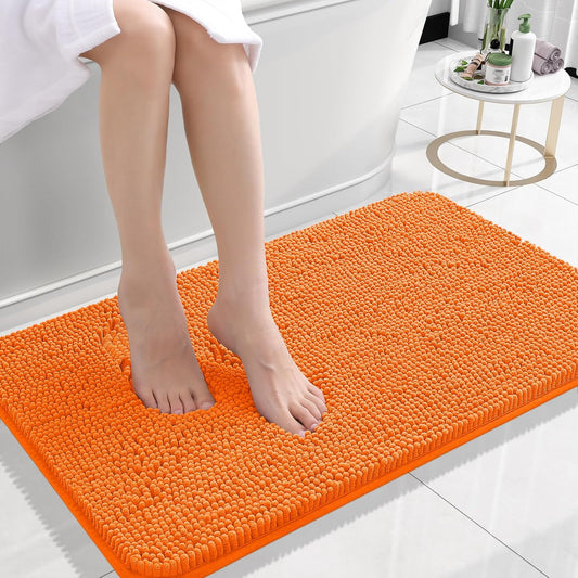 OLANLY Bathroom Rugs 24x16, Extra Soft Absorbent Chenille Bath Rugs, Rubber Backing Quick Dry, Machine Washable Bath Mats for Bathroom Floor, Tub and Shower, Home Decor Accessories, Orange