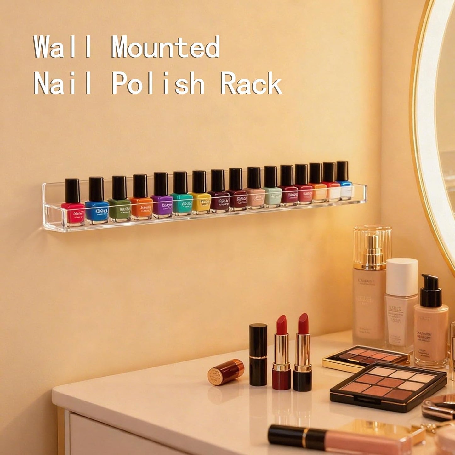 2 Pack Clear Nail Polish Rack Wall Mounted,15 inch Invisible Acrylic Floating Bookshelf,Small Toy Storage Wall Shelf Modern Picture Ledge Vinyl Record Display Shelf Holder