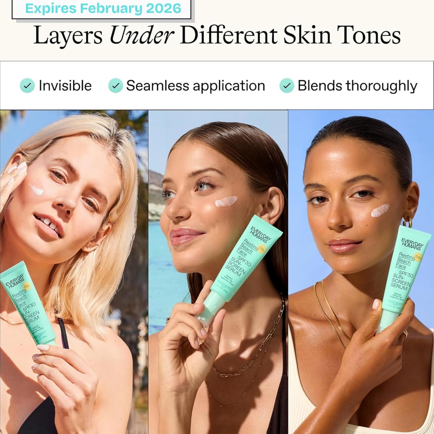 Everyday Humans SPF30 Resting Beach Face Sunscreen Serum for Women, 1.7oz PA +++ | Sheer, Light Glow Finish with Hyaluronic Acid | Make-Up Primer Face SPF Moisturizer For All Skin Types