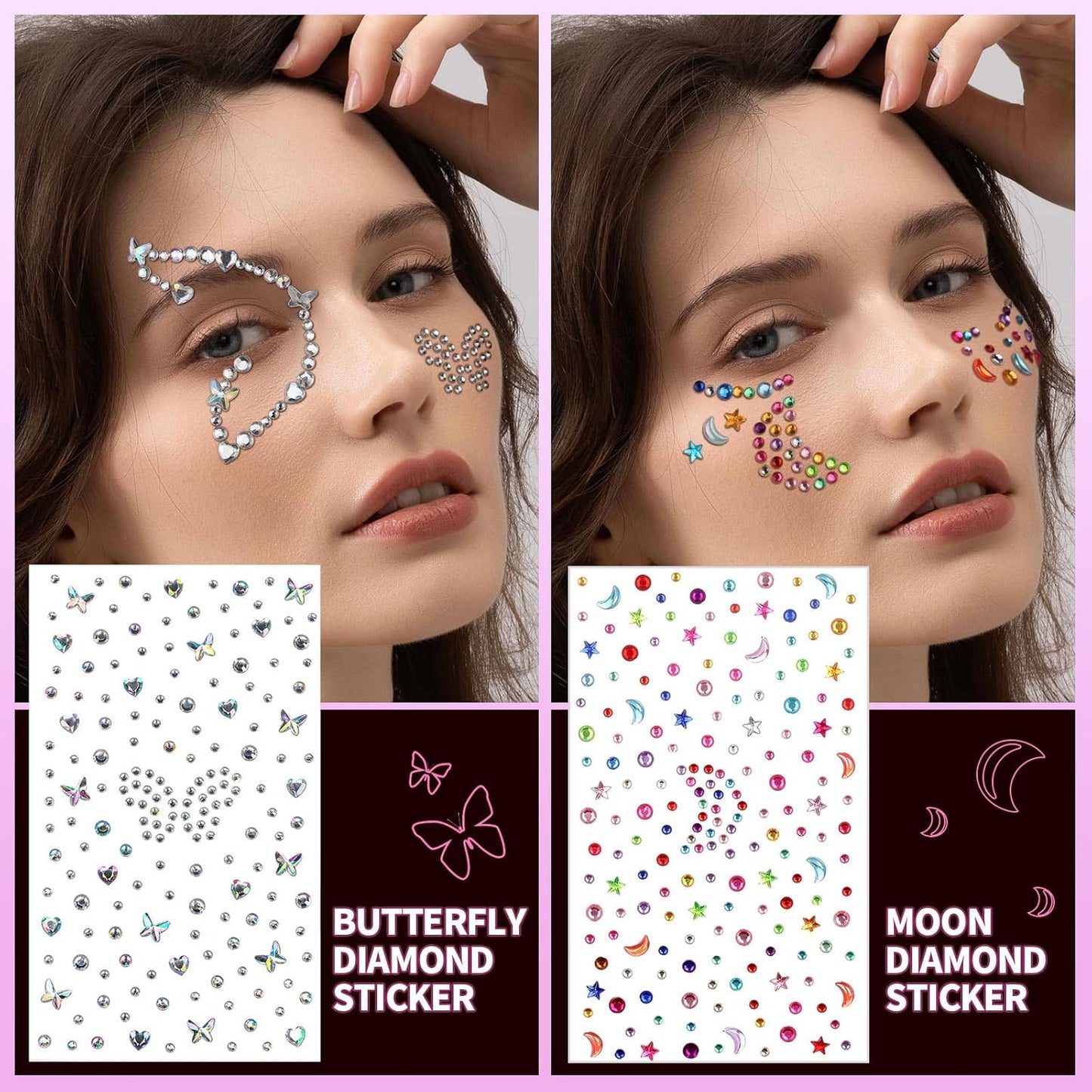 YGDZ Face Gems, Self Adhesive Face Jewels, Hair Gems, Festival Essentials Rhinestone Stickers, Rave Accessories, Face Stickers for Kids, Women