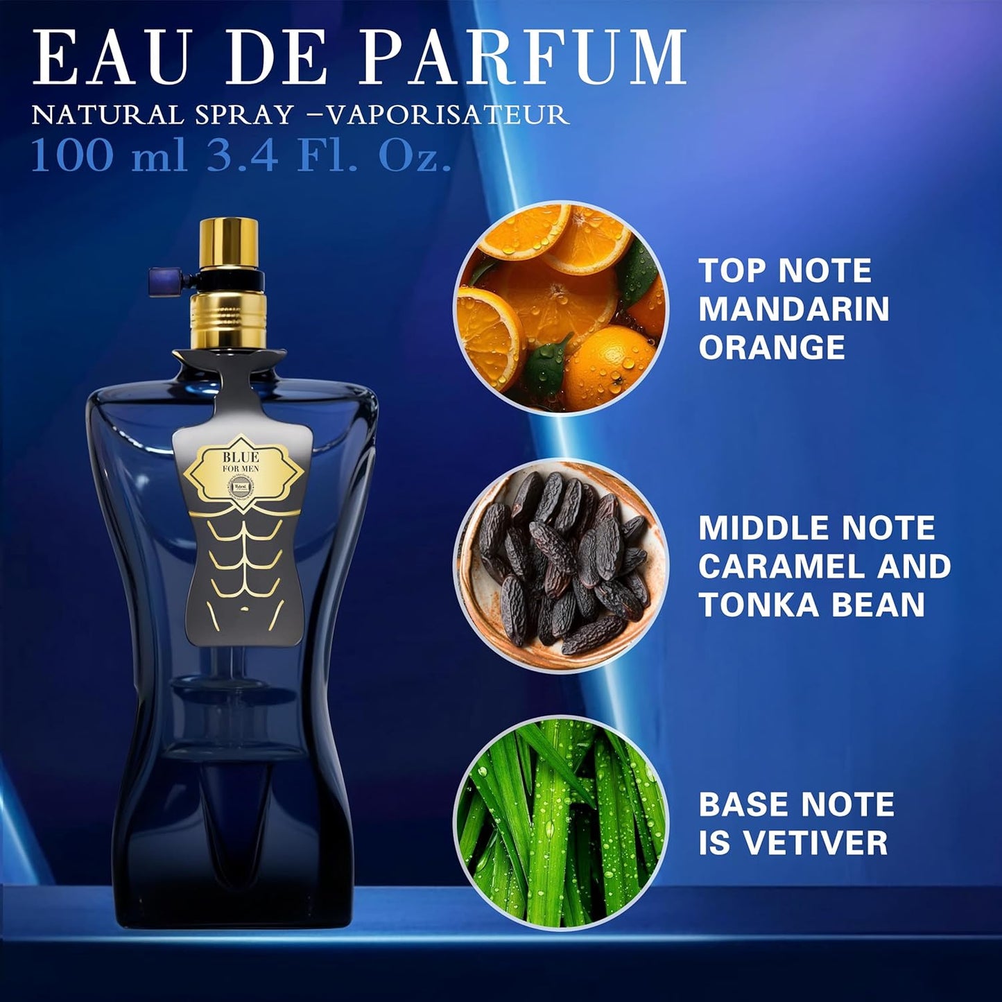 Hybrid & Company Blue For Men Gold Edition For Men Eau De Parfum Vaporisateur Natural Spray 3.4 Fl Oz