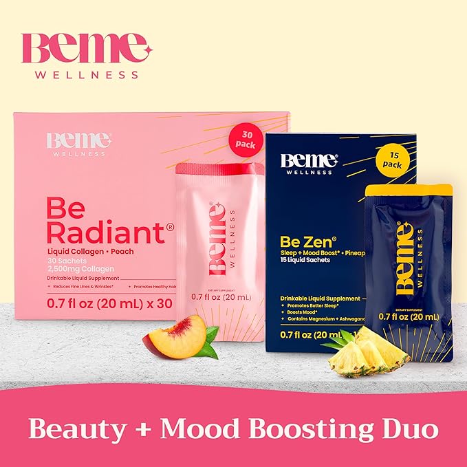 BeMe BeRadiant Peach & BeZen Bundle - Liquid Collagen & Magnesium Glycinate L-Theanine Supplements