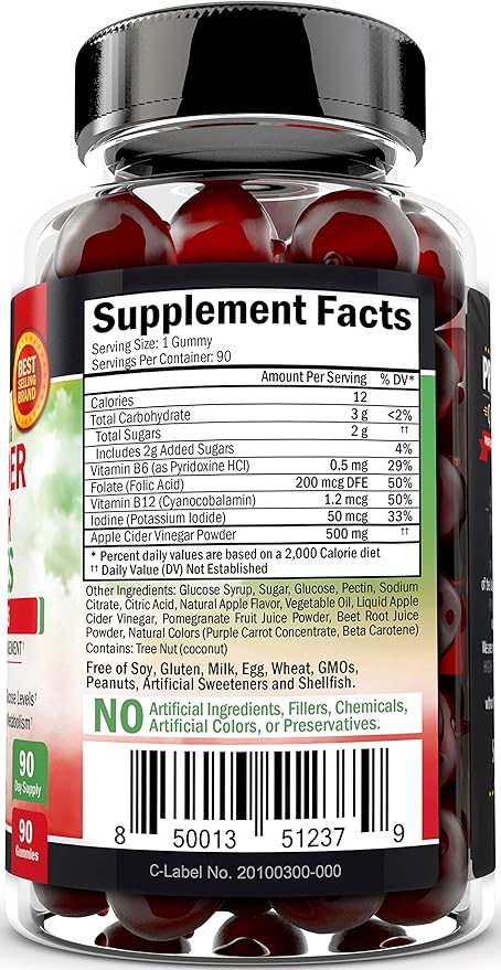 BioSchwartz ACV Apple Cider Vinegar Gummies with B Complex Vitamins (3 Month Supply) Plus Hydrolyzed Collagen Peptide Capsules (45 Day Supply)