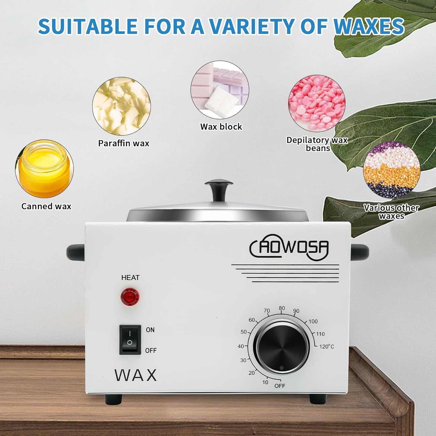 Single Professional Electric Wax Heater Machine for Hair Removal - Large Paraffin Pot with Adjustable Temperature, Facial Skin Body SPA Salon Equipment, 50 Wax Sticks Included