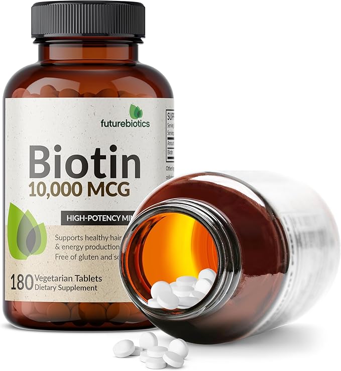 Futurebiotics Biotin 10,000 MCG High Potency Tablets Supports Healthy Hair, Skin & Nails & Energy Production, Non-GMO, 180 Vegetarian Tablets