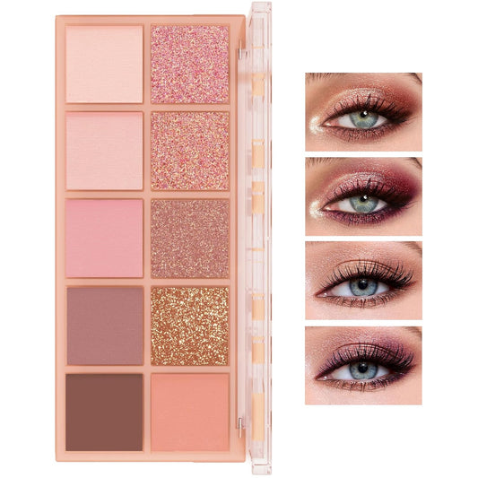 10 Colors Makeup Naked Eyeshadow Palette,Nude Matte Shimmer Eyeshadow Palette,Natural Glitter Pigment Eye Shadow Pallete Set Long Lasting & Waterproof Smokey Eye Professional Beauty Makeup Kit #3