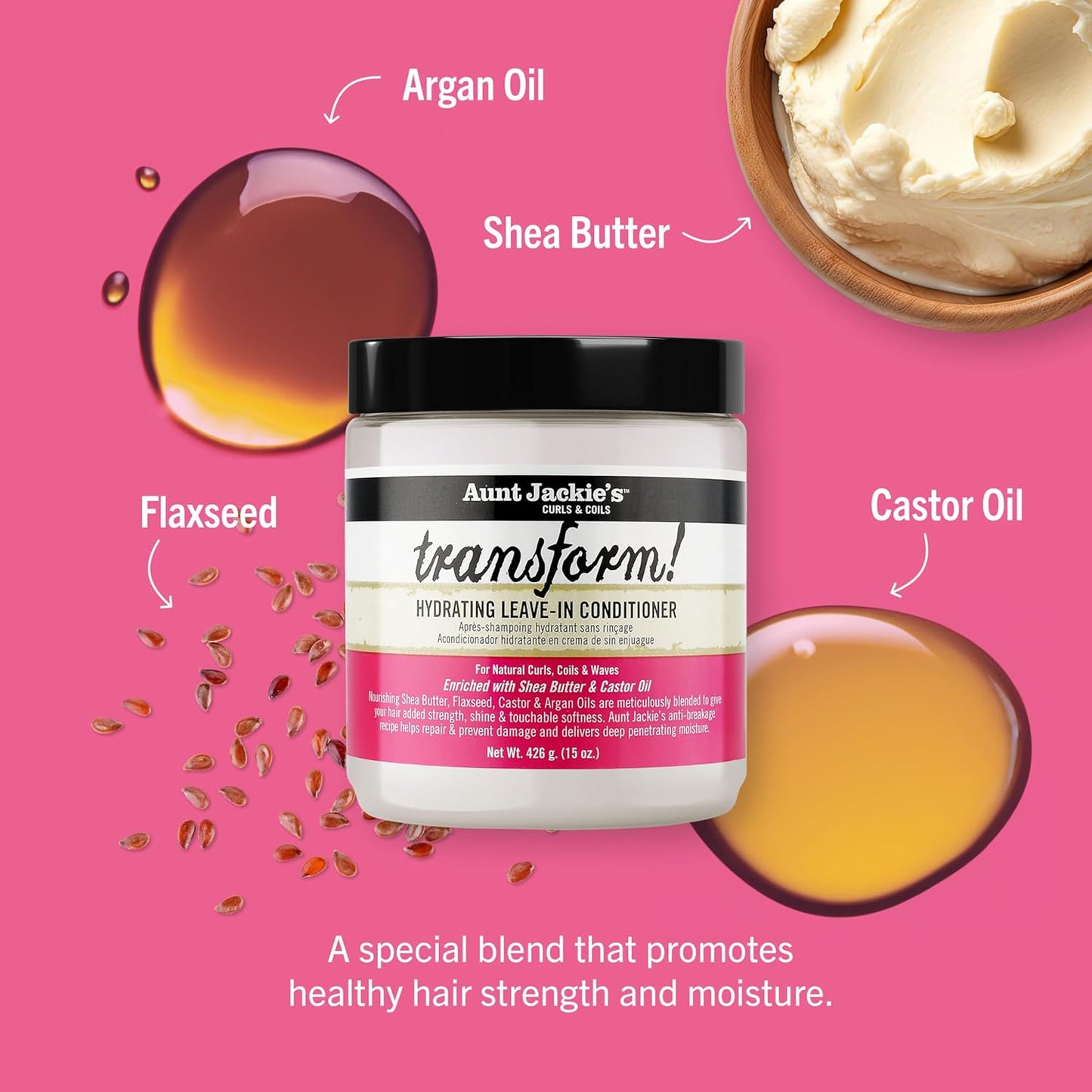 Aunt Jackie's Curls and Coils Transform Hydrating Leave-In Creme Conditioner for All Hair Types and Textures, 15 oz