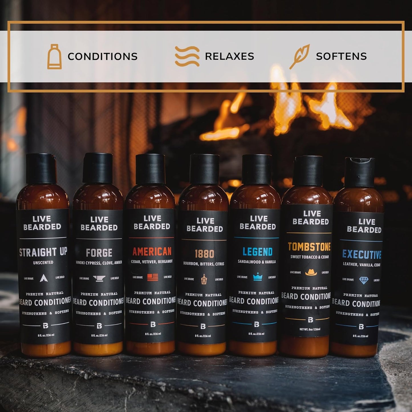 Live Bearded Beard Conditioner, 8 fl oz - Strengthens and Softens Facial Hair - Made in the USA - All-Natural Ingredients with Biotin, Caffeine | Straight Up Unscented - Fragrance-Free