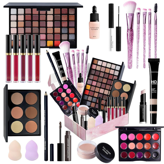 Makeup Set Full Kit for Girls Teens Women, Beginner Makeup Kit, 54 Color Eyeshadow Palette, Mascara, Lip Gloss, Foundation, Concealer, Makeup Brushes Set, All-in-One Makeup Kit