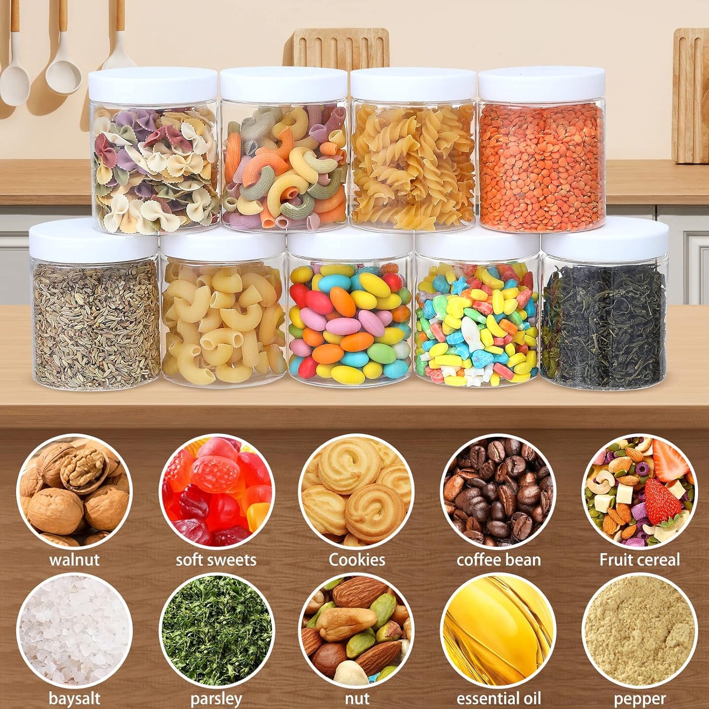 36PCS 8OZ Plastic Jars with Screw On Lids, Labels Refillable Empty Round Slime Containers for Storing Dry Food, Honey Jam, Cream, Butter, Lotion (White)