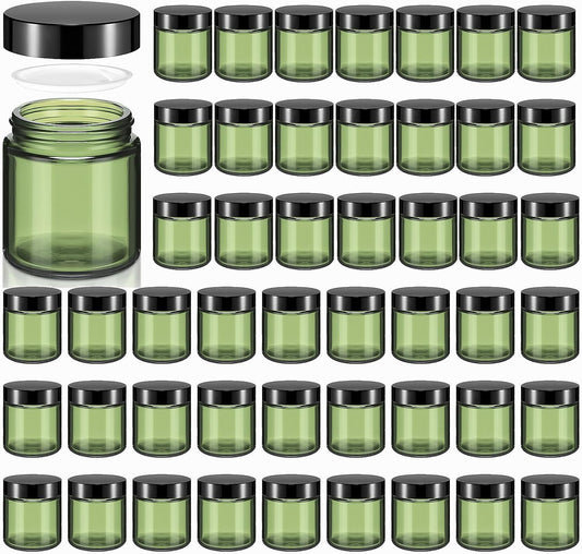 Norme 48 Pcs 4 oz Glass Jars with Lids Leakproof Round Airtight Empty Cosmetic Jars with Inner Liners Lid for Storing Lotions Powder Ointments Candle Making Tins (Olive Green)
