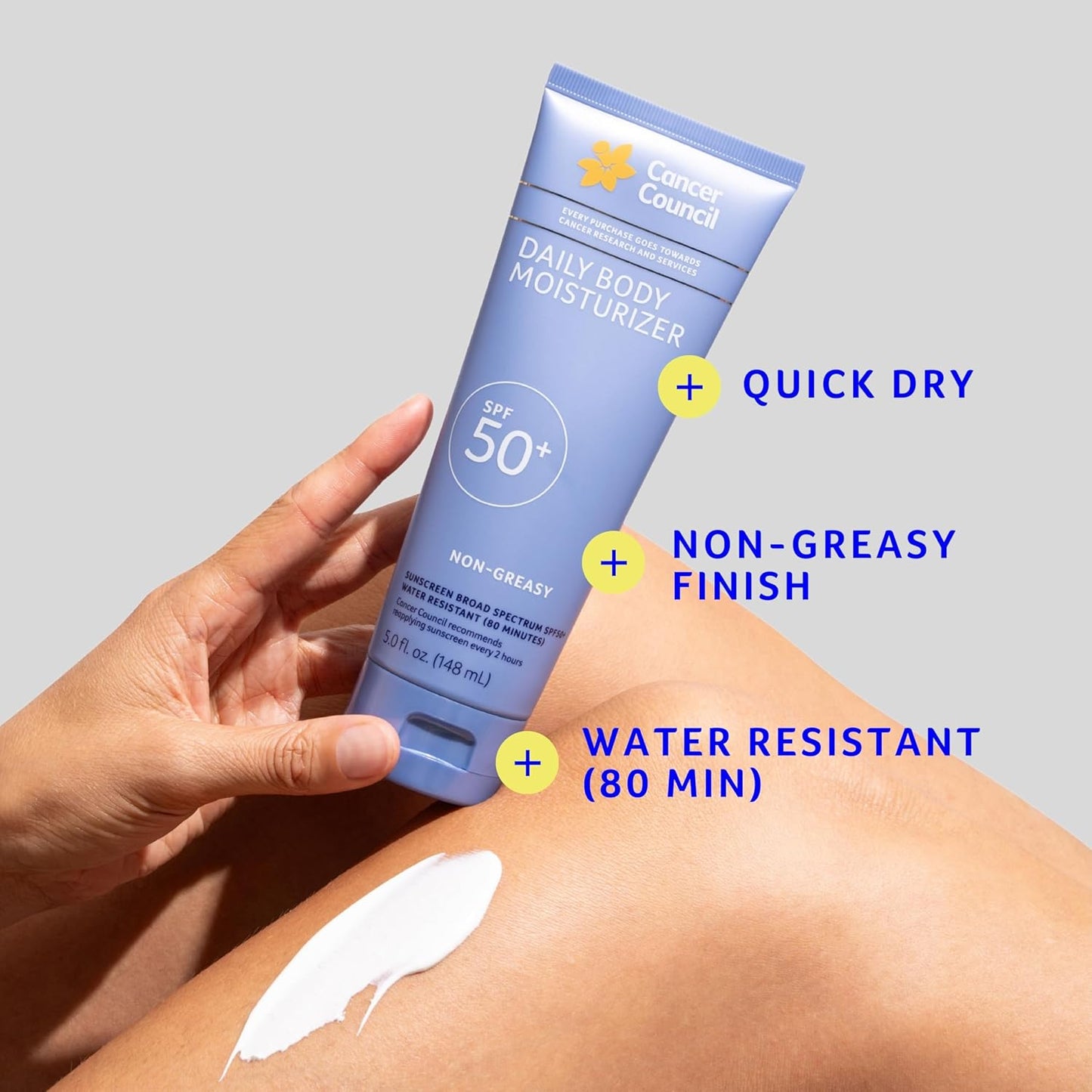 Cancer Council Sunscreen Body Lotion Moisturizer, SPF50+, Sun Care with Vitamin E, Aloe Vera, Broad Spectrum UVA/UVB Sun Protection, Sensitive Skin, Paraben & Fragrance Free, Water Resistant, 150ml