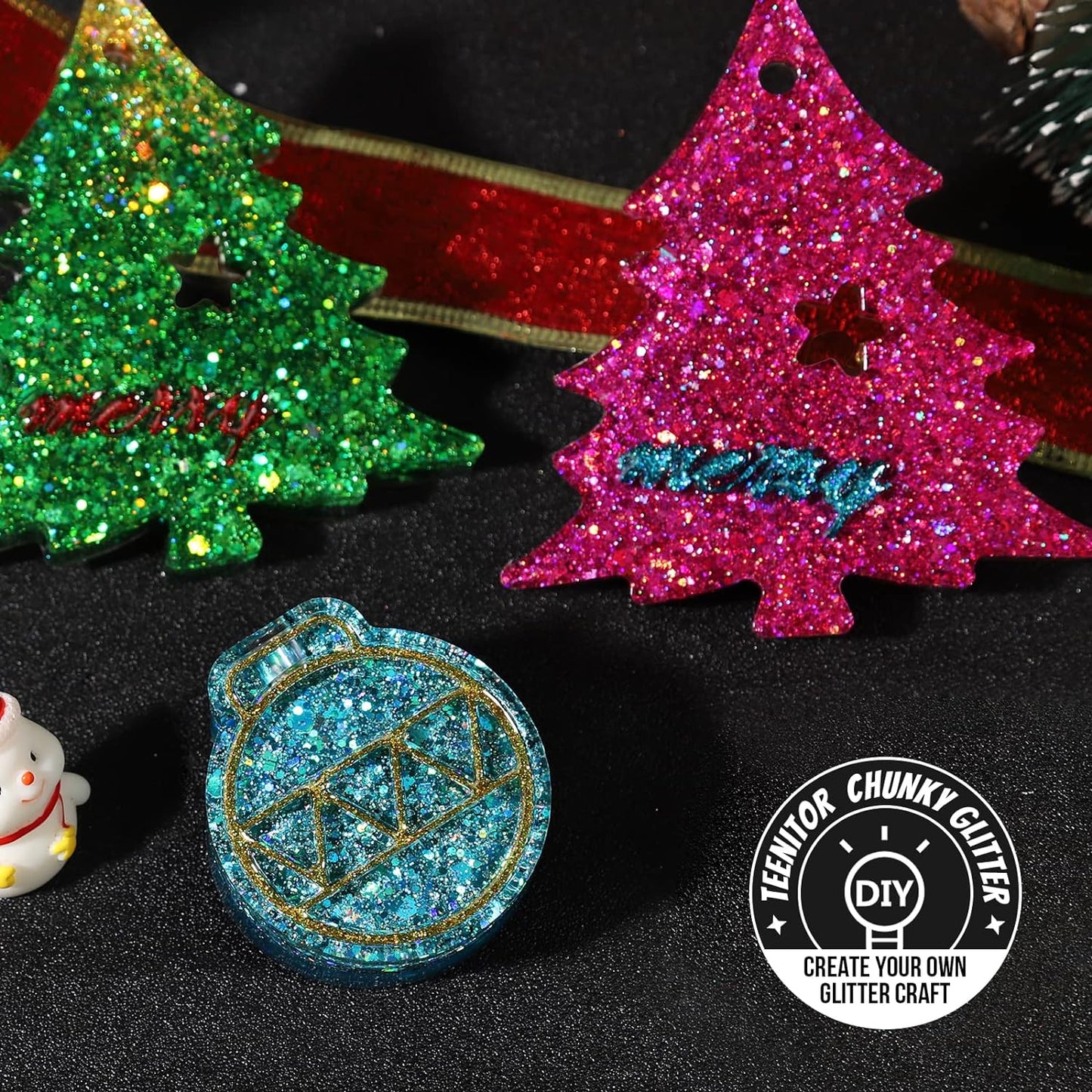 Festival Chunky and Fine Glitter Powder Mix, Teenitor 32 Colors Chunky Sequins, Iridescent Glitter Flakes, Cosmetic Face Body Eye Hair Nail Art Resin Tumbler Loose Glitter