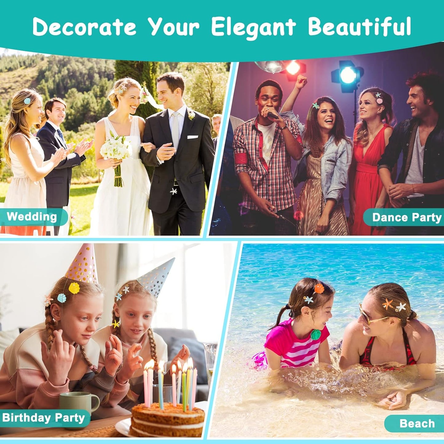 12 Pieces Catcan Starfish and Seashell Hair Clips Set - Artificial Hair Accessories for Women's Headwear Styling