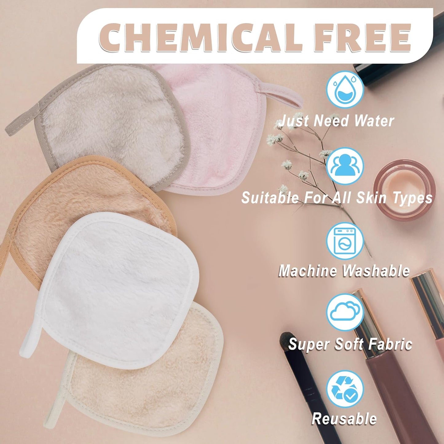 15 Pcs Reusable Makeup Remover Cloths, Ultra Soft Makeup Eraser Cloths for Face, Microfiber Makeup Remover Towels for All Skin Types, 5" x 5", Multicolor