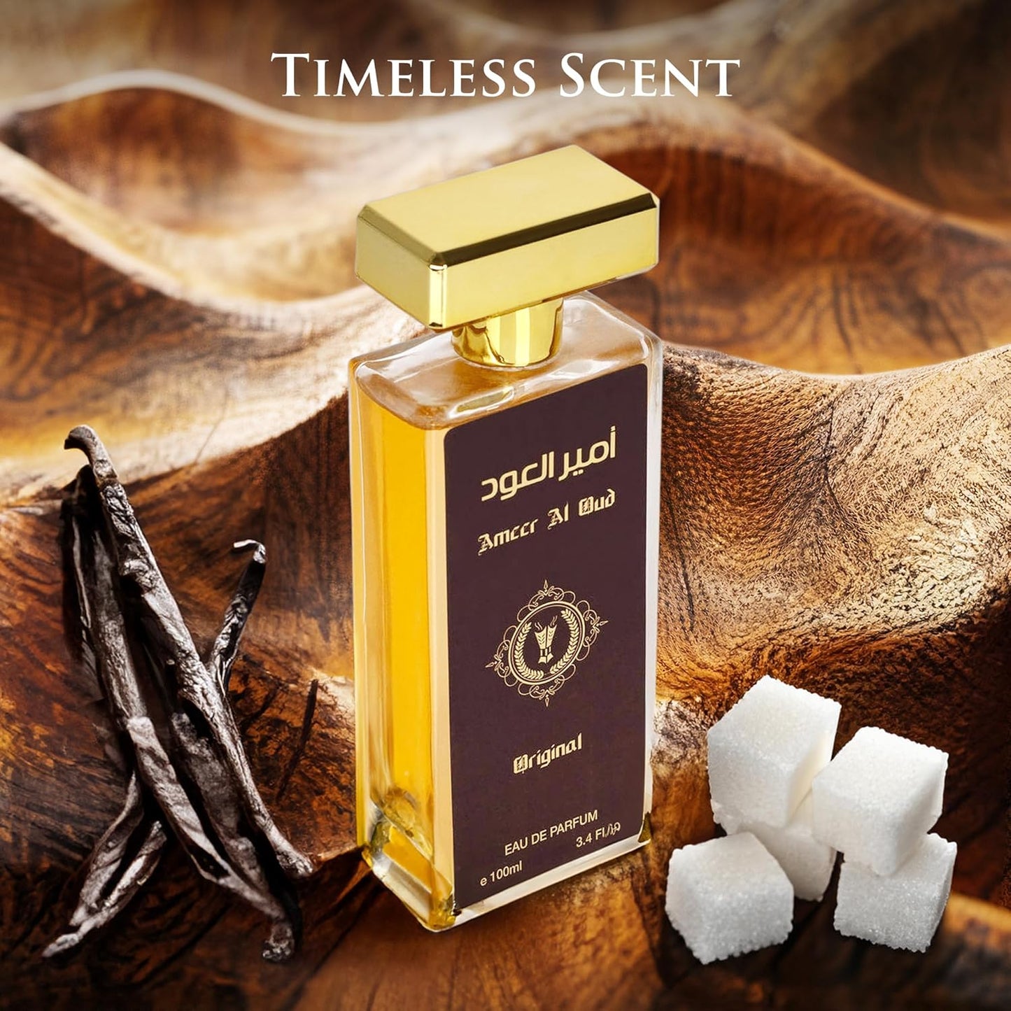 Ameer Al Oud for Men & Women - Wood, Oriental Earthy Fragrance - Top Notes of Agarwood, Vanilla & Sweet Sugar - Base Scents of Sandalwood & Herbal - Free of Paraben - Elegant 100ml Bottle