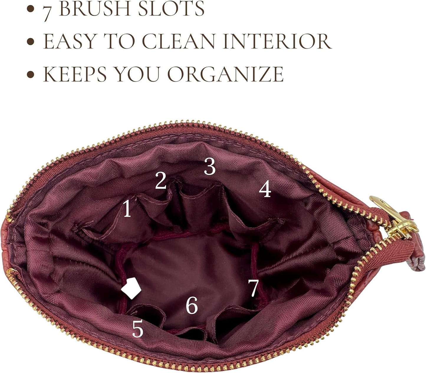 JAZD Travel Makeup Brush Bag Standup Brush Holder Portable Convertible Make up Brush Pouch Cosmetic Case (BURGUNDY)