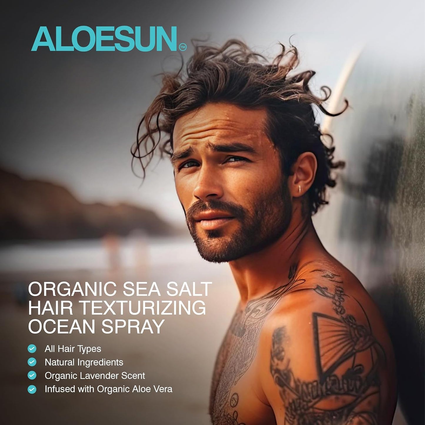 ALOESUN Organic Sea Salt Hair Spray - Texture & Volume Hairspray for Men & Women with Aloe Vera & Lavender - Styling Texturizing Volumizing Products for Wavy Curly & Fine Hair - Travel Size Bottle