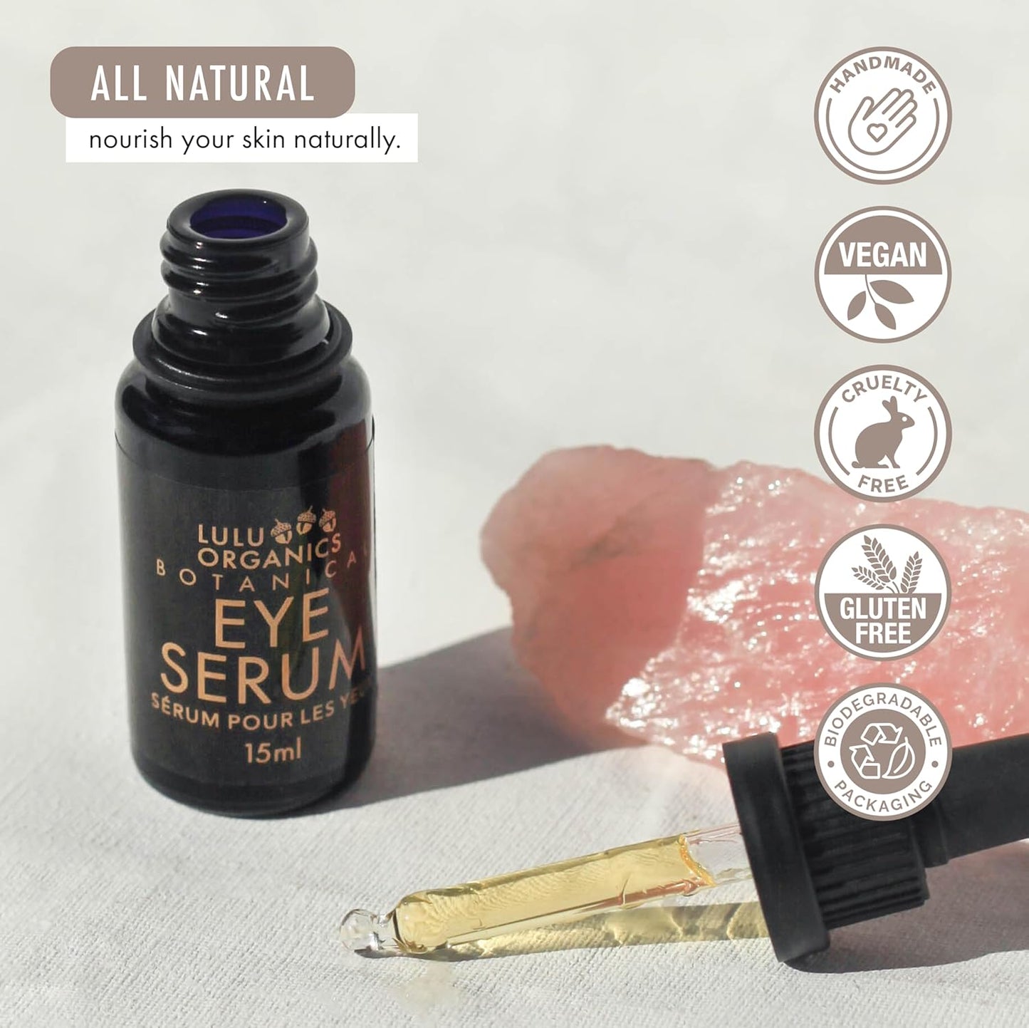 Botanical Eye Serum, Nourishing Under Eye Oil Serum for Dark Circles and Puffiness, Organic Ingredients and Vitamin Rich Antioxidant, Compact & Travel Size - 15 ml