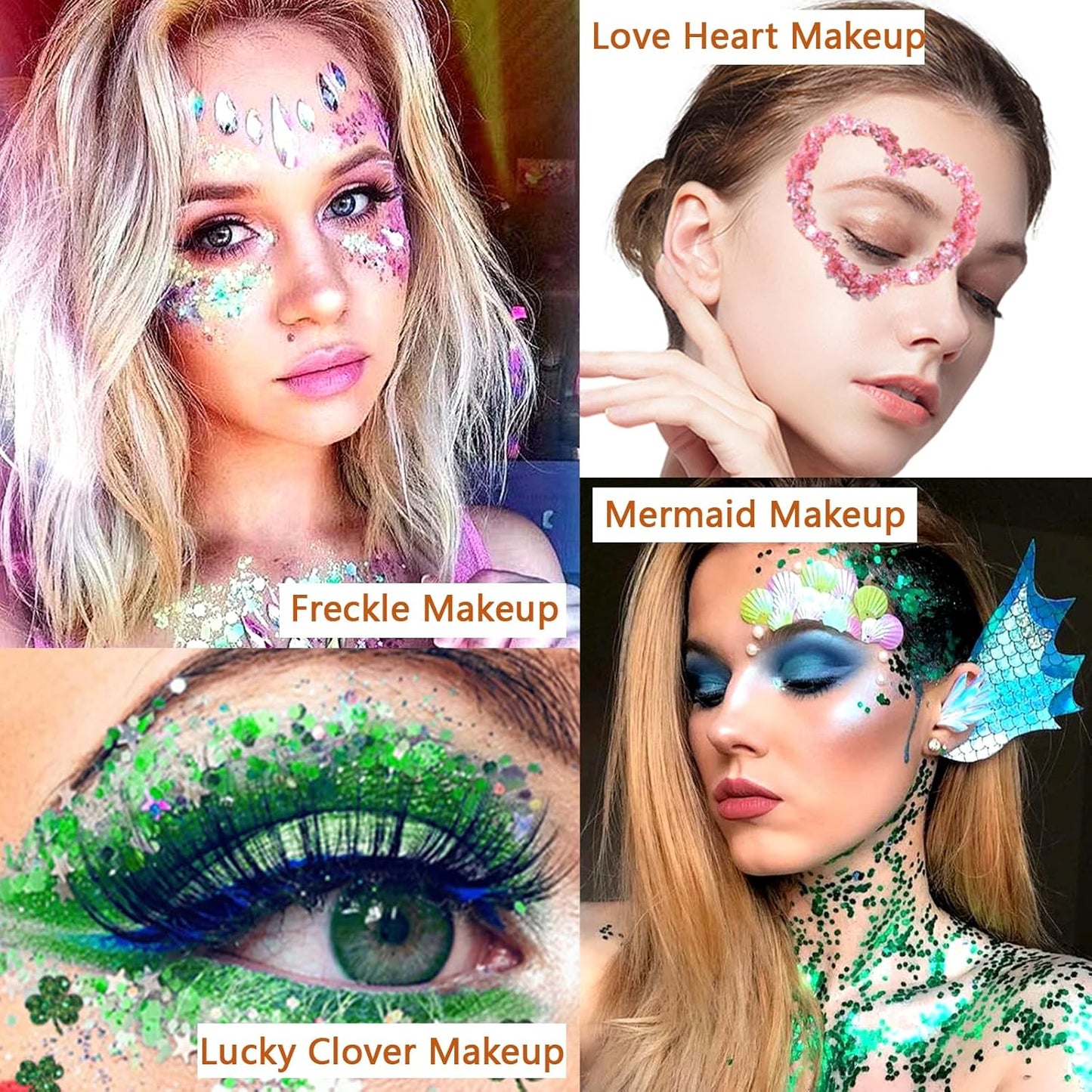 Boko 50ML Body Glitter Gel, Red Chunky Glitter Gel for Face Hair Body Love Heart Makeup, Mermaid Face Glitter Sequins for Festival Music Concert Party Event Rave Accessories