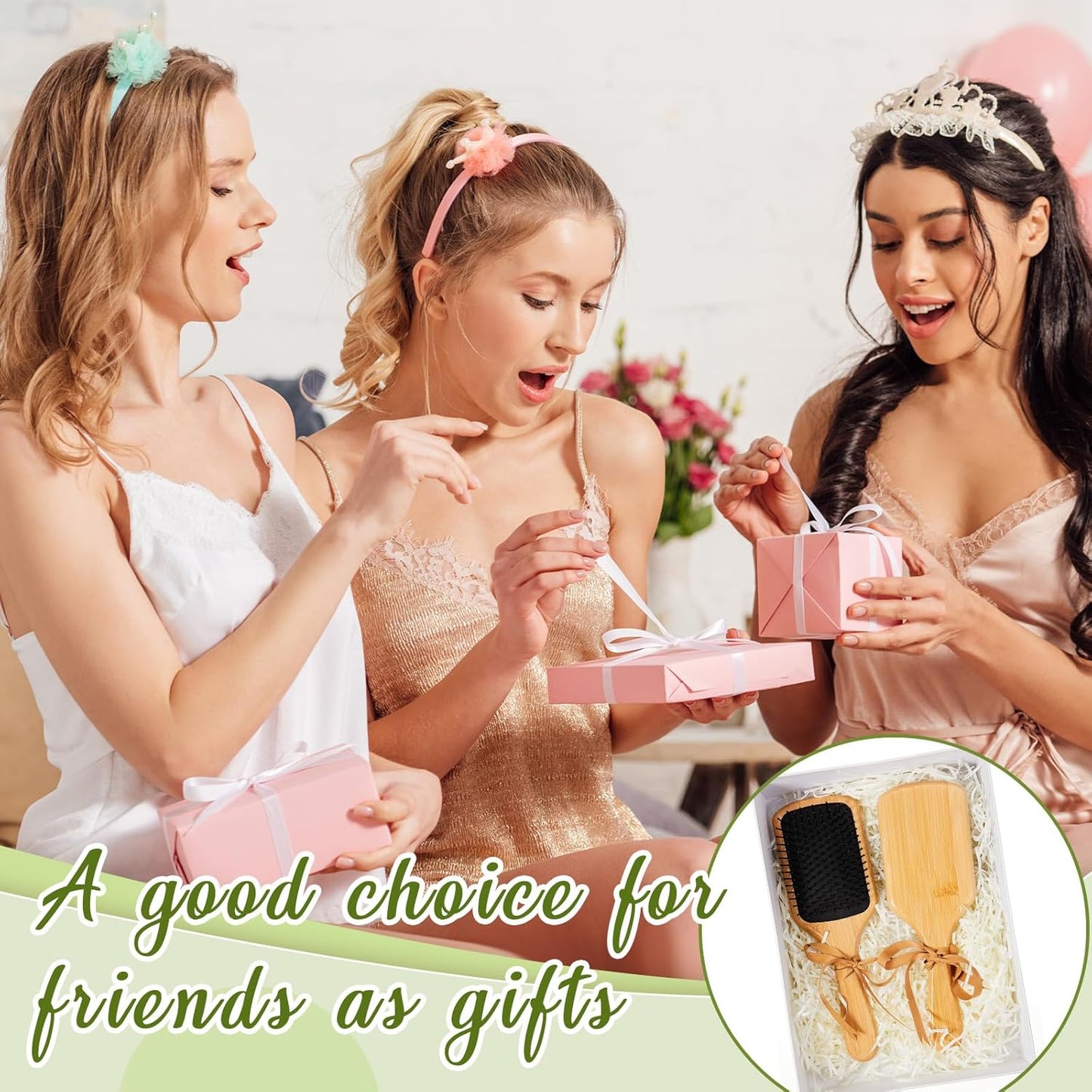 Tessco for you 12 Pcs Christmas Bamboo Hair Brushes Thanksgiving Bulk Wooden Paddle Brush Scalp Massage Bristle Anti Static Engraving DIY Gift for Women Wedding(9.65'' X 3.35'',Black Bristles)